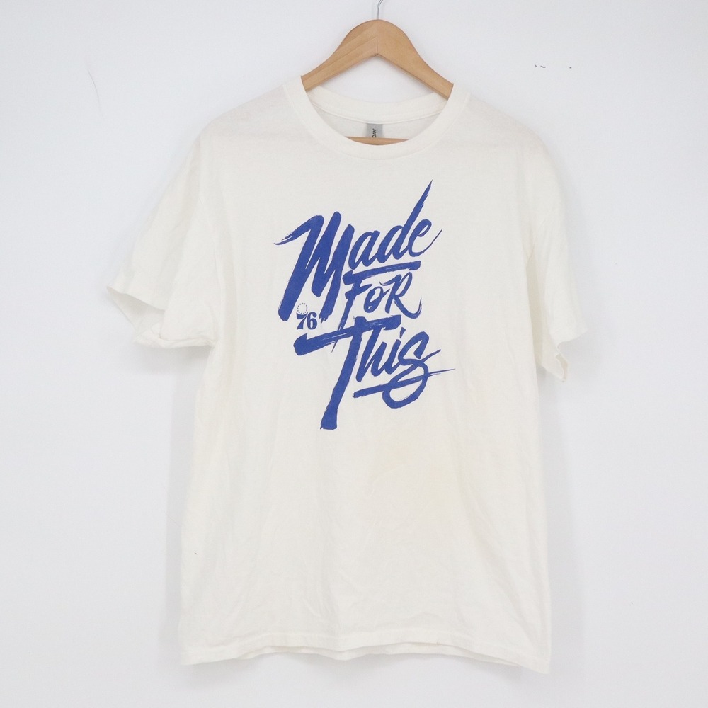 Philadelphia 76ers T-Shirt Men L Heavy Cotton White Made For This NBA Gildan Exc